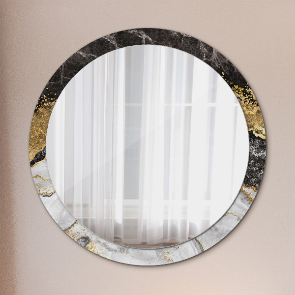 Miroir rond cadre avec impression Marbre et or