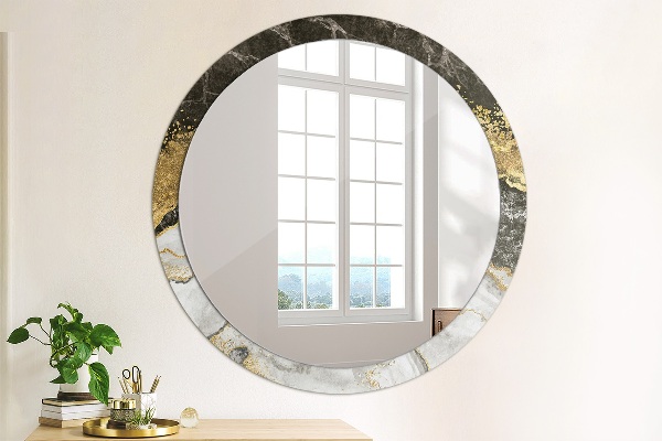 Miroir rond cadre avec impression Marbre et or