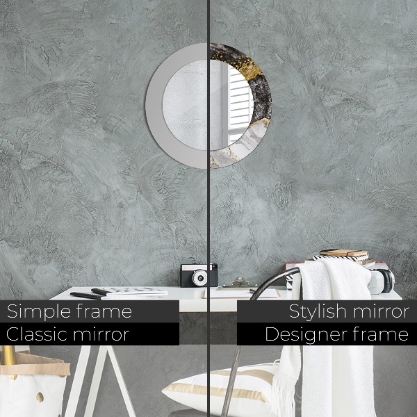 Miroir rond cadre avec impression Marbre et or