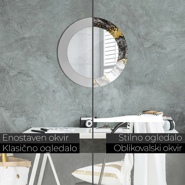 Miroir rond cadre avec impression Marbre et or