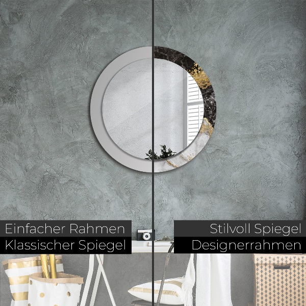 Miroir rond cadre avec impression Marbre et or
