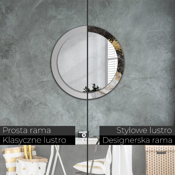 Miroir rond cadre avec impression Marbre et or