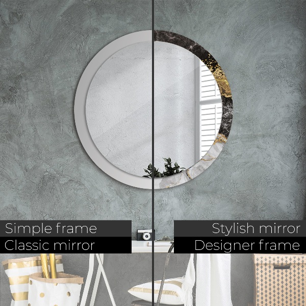 Miroir rond cadre avec impression Marbre et or
