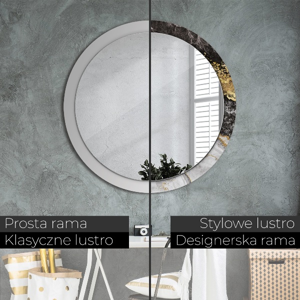 Miroir rond cadre avec impression Marbre et or