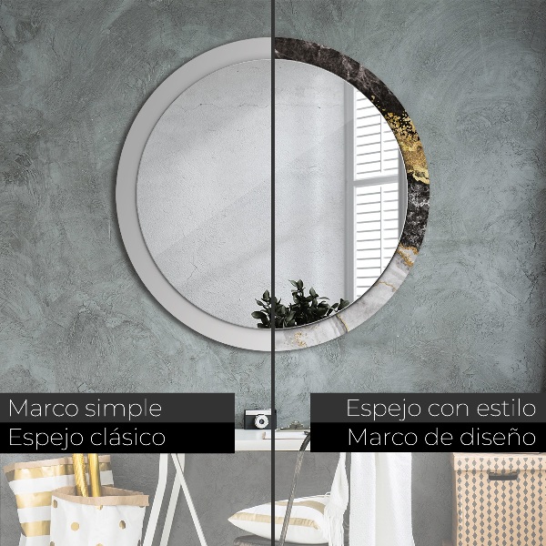 Miroir rond cadre avec impression Marbre et or