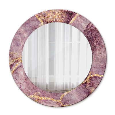 Miroir rond cadre avec impression Marbre avec l'ajout d'or