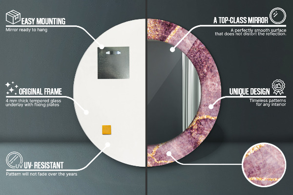 Miroir rond cadre avec impression Marbre avec l'ajout d'or