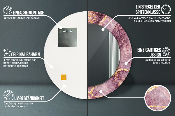Miroir rond cadre avec impression Marbre avec l'ajout d'or
