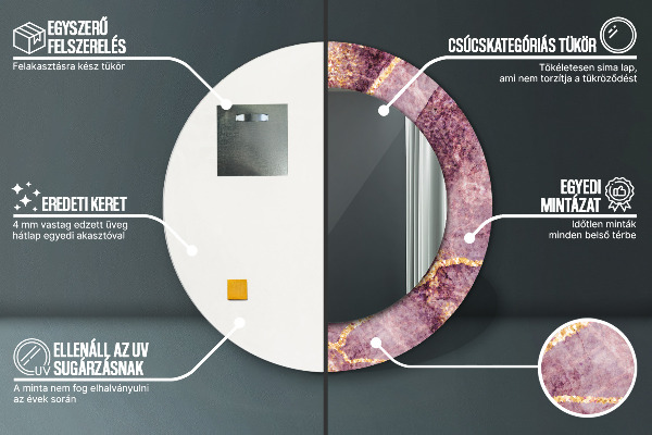 Miroir rond cadre avec impression Marbre avec l'ajout d'or