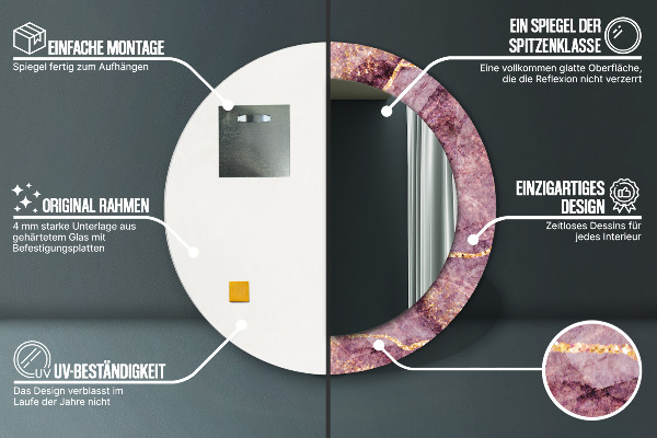 Miroir rond cadre avec impression Marbre avec l'ajout d'or