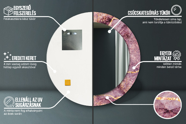 Miroir rond cadre avec impression Marbre avec l'ajout d'or