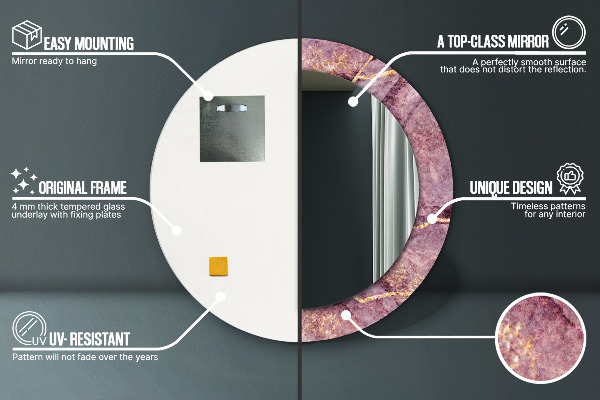 Miroir rond cadre avec impression Marbre avec l'ajout d'or