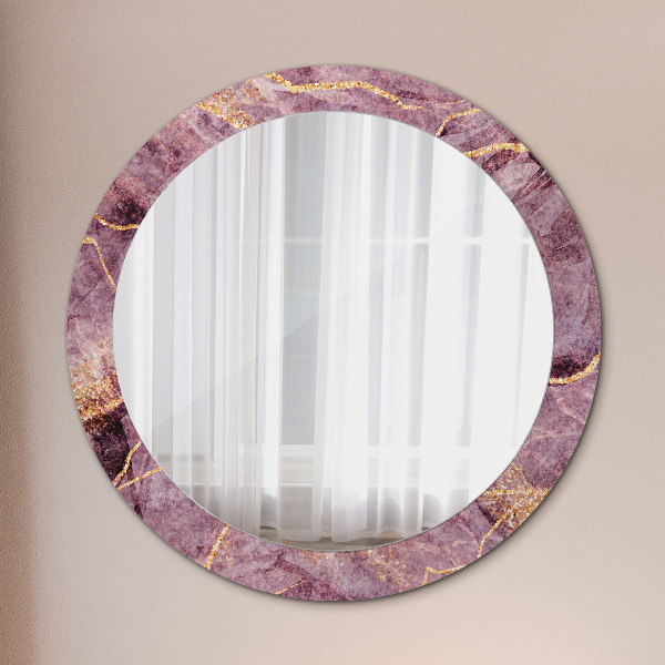 Miroir rond cadre avec impression Marbre avec l'ajout d'or