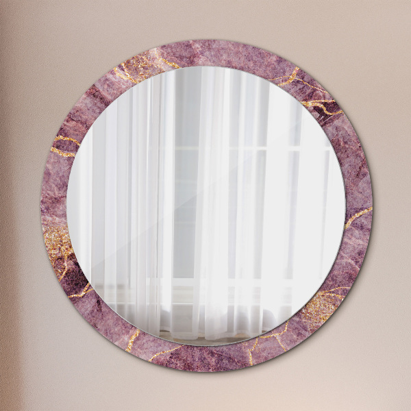 Miroir rond cadre avec impression Marbre avec l'ajout d'or