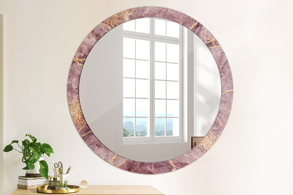 Miroir rond cadre avec impression Marbre avec l'ajout d'or