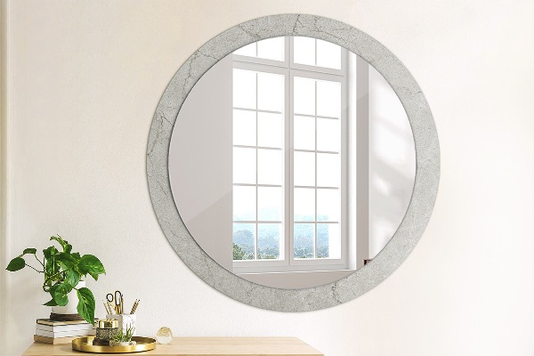 Miroir rond cadre avec impression Ciment gris