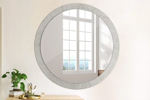 Miroir rond cadre avec impression Ciment gris