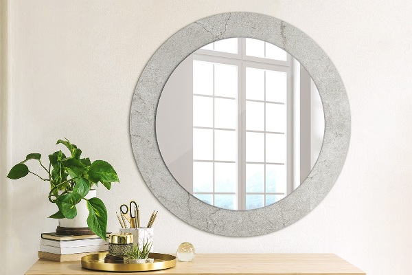 Miroir rond cadre avec impression Ciment gris