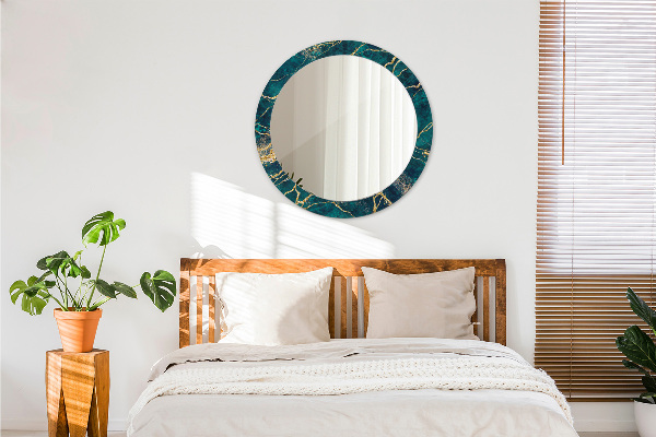 Miroir rond cadre avec impression Marbre de malachite vert