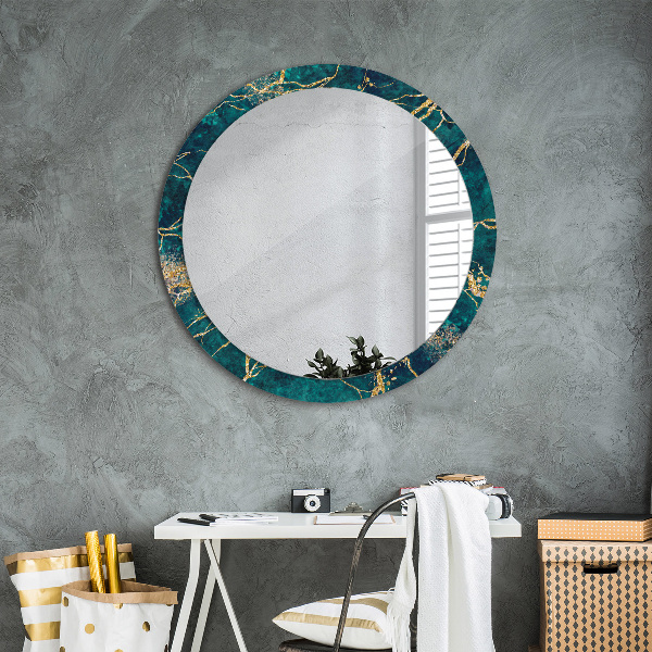 Miroir rond cadre avec impression Marbre de malachite vert