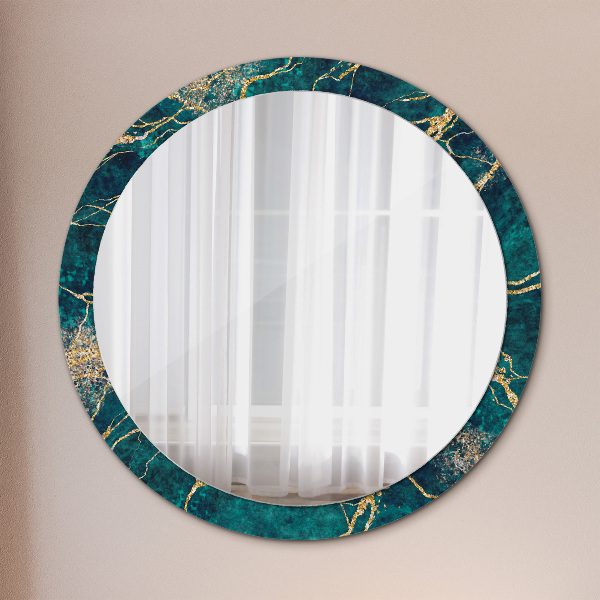 Miroir rond cadre avec impression Marbre de malachite vert