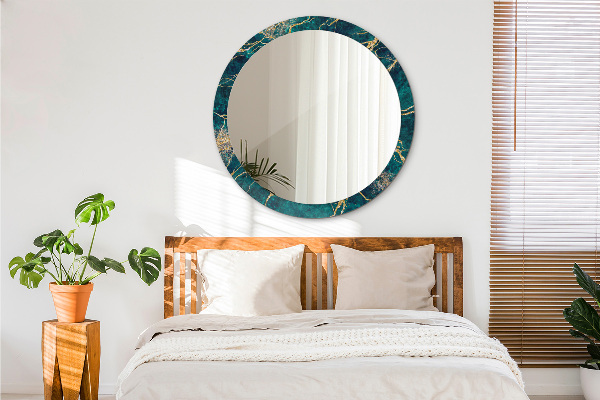 Miroir rond cadre avec impression Marbre de malachite vert