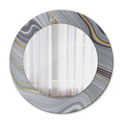 Miroir rond cadre avec impression Marbre gris