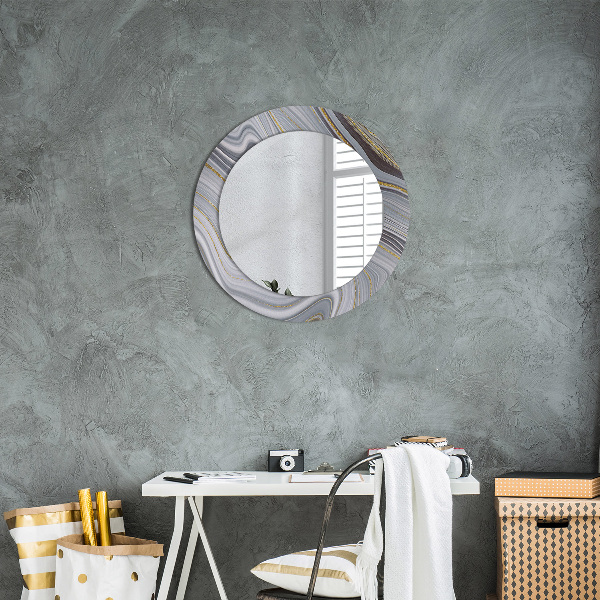 Miroir rond cadre avec impression Marbre gris