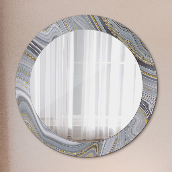 Miroir rond cadre avec impression Marbre gris
