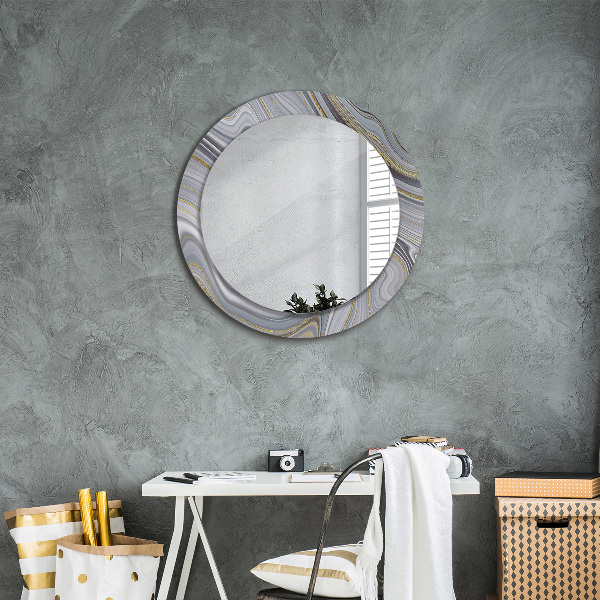 Miroir rond cadre avec impression Marbre gris