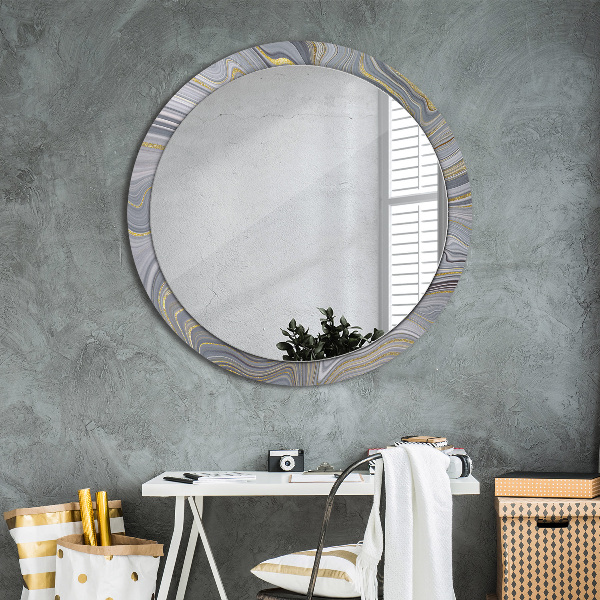 Miroir rond cadre avec impression Marbre gris