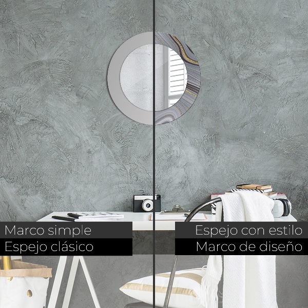 Miroir rond cadre avec impression Marbre gris