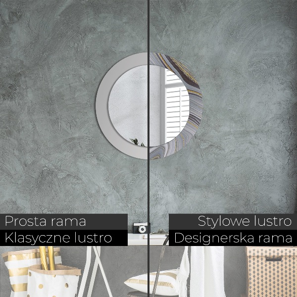 Miroir rond cadre avec impression Marbre gris