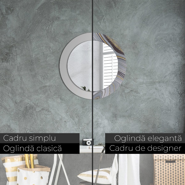 Miroir rond cadre avec impression Marbre gris