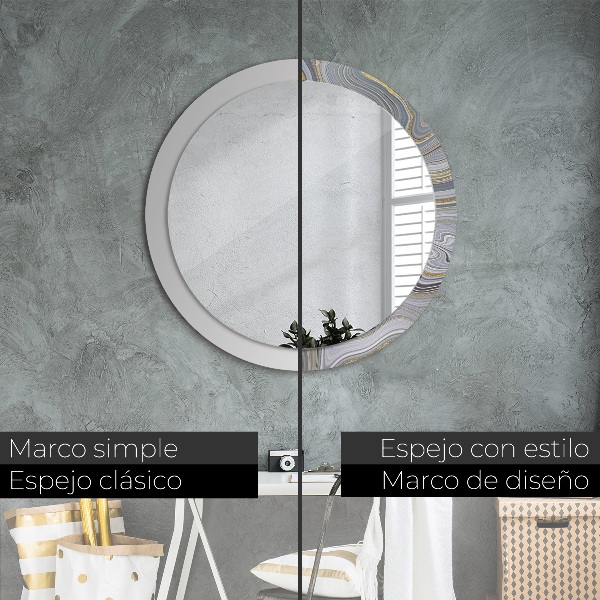 Miroir rond cadre avec impression Marbre gris