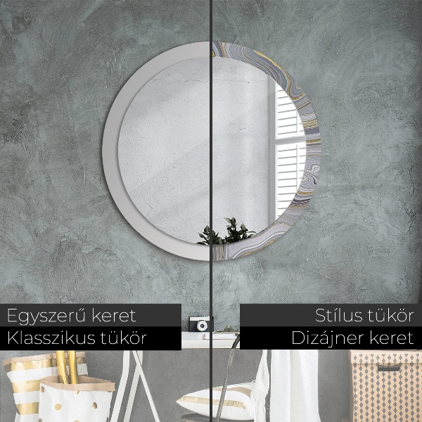 Miroir rond cadre avec impression Marbre gris