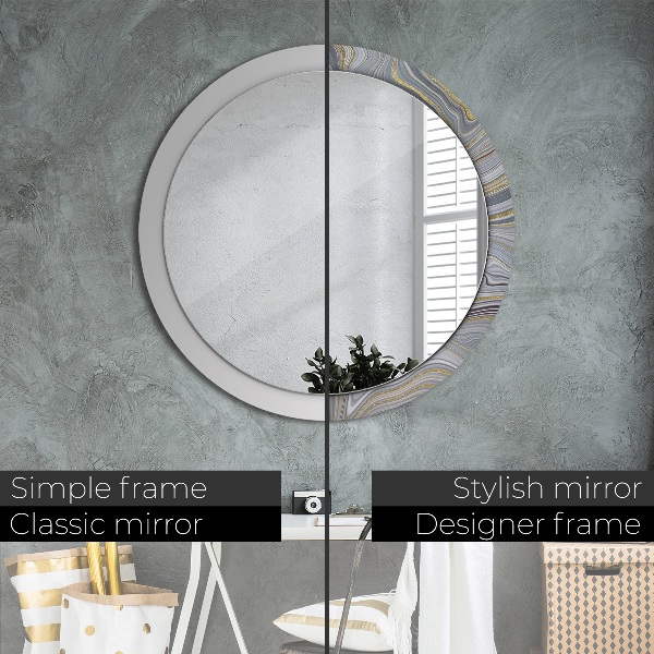 Miroir rond cadre avec impression Marbre gris