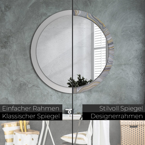 Miroir rond cadre avec impression Marbre gris
