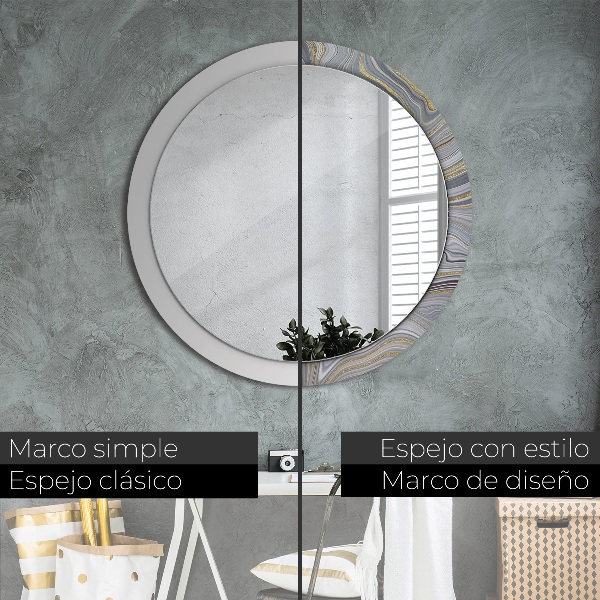 Miroir rond cadre avec impression Marbre gris