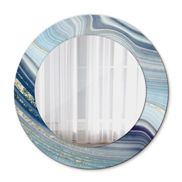 Miroir rond cadre avec impression Marbre bleu