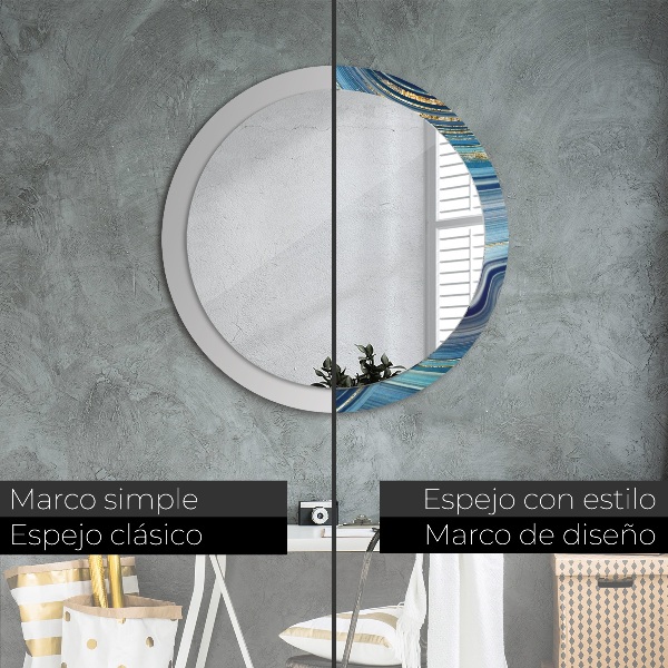 Miroir rond cadre avec impression Marbre bleu