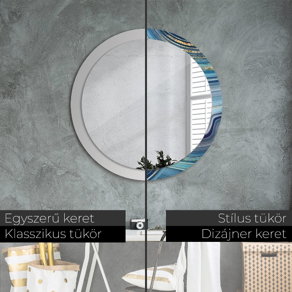 Miroir rond cadre avec impression Marbre bleu