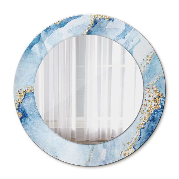 Miroir rond cadre avec impression Or marbre bleu