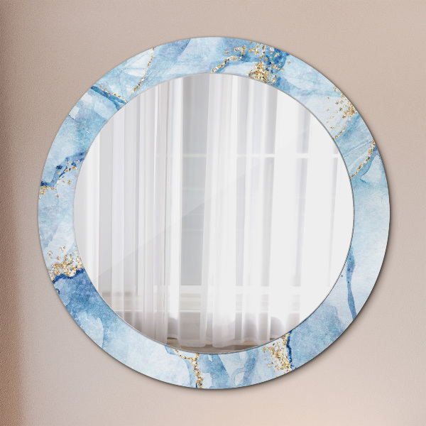 Miroir rond cadre avec impression Or marbre bleu