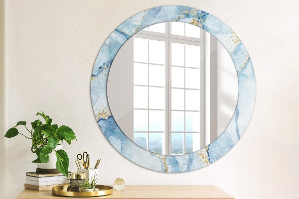 Miroir rond cadre avec impression Or marbre bleu