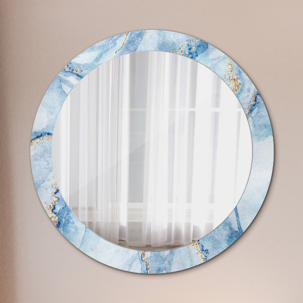 Miroir rond cadre avec impression Or marbre bleu