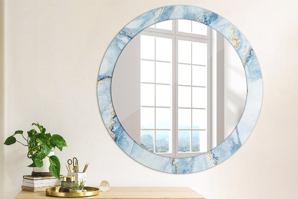 Miroir rond cadre avec impression Or marbre bleu