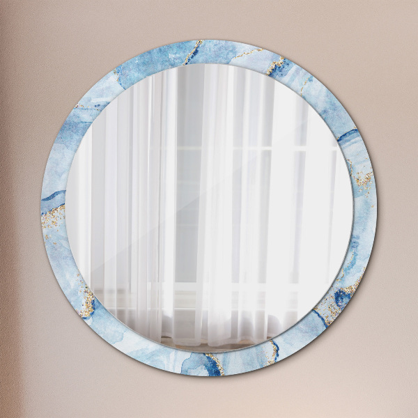 Miroir rond cadre avec impression Or marbre bleu