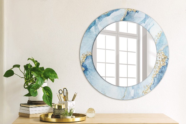 Miroir rond cadre avec impression Or marbre bleu