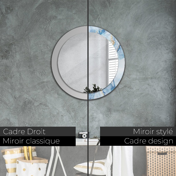 Miroir rond cadre avec impression Or marbre bleu